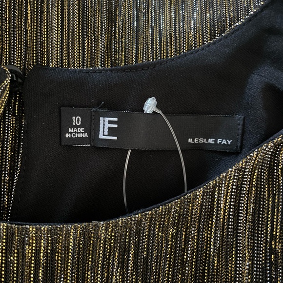 Leslie Fay Gold/Black/Silver Crepe Cocktail Dress Retail $98 Sz 10 - Picture 7 of 8